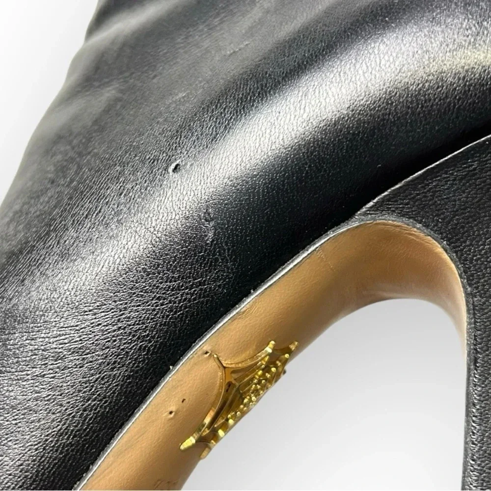 Charlotte Olympia Black  Lucinda Golden Platform Ankle Boot 36.5 - Picture 9 of 12